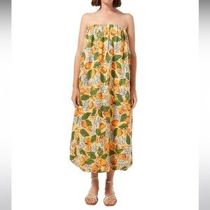 Rhode Tatum Linen Dress NWT size M Medium Yellow orange green fruit floral
